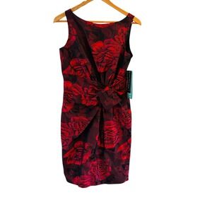 Jones Wear Sheath Dress 8 Red Dark Floral Bow Career‎ Party NWT